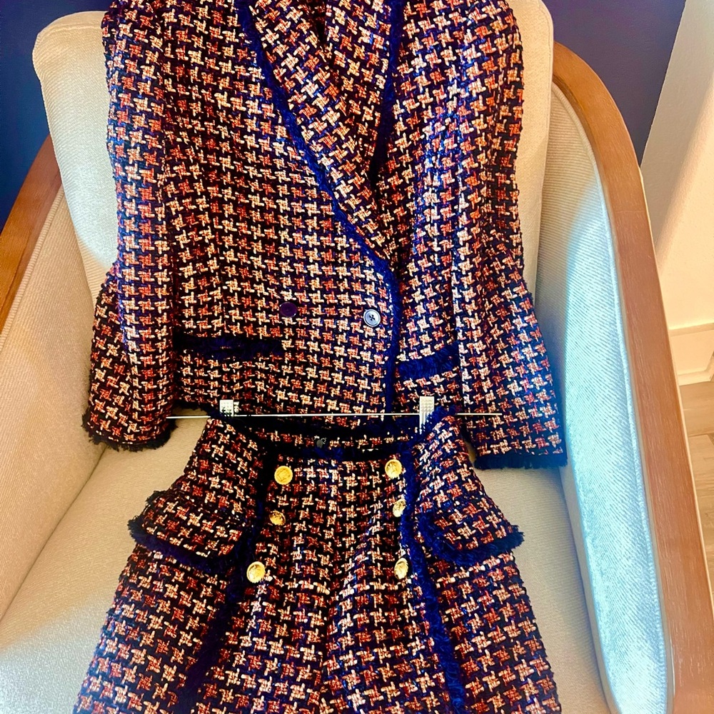 Moon River Navy and Orange Tweed Set